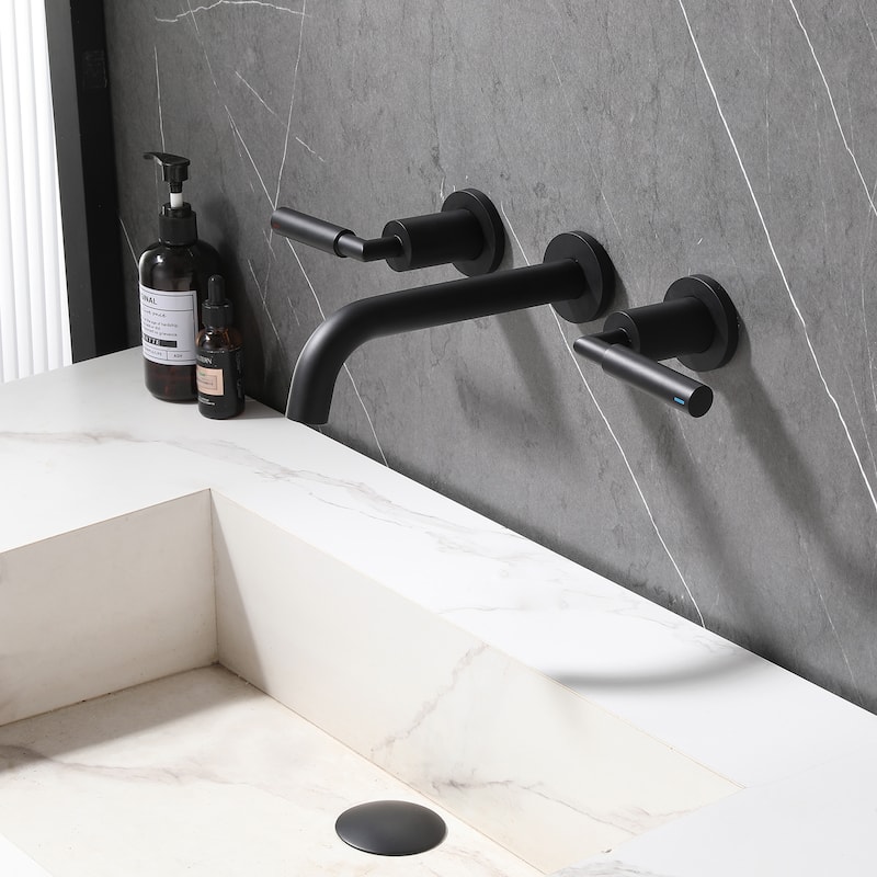 Solid Brass Wall Mounted Widespread 2-Handle Bathroom Faucet With Pop-up Drain Assembly