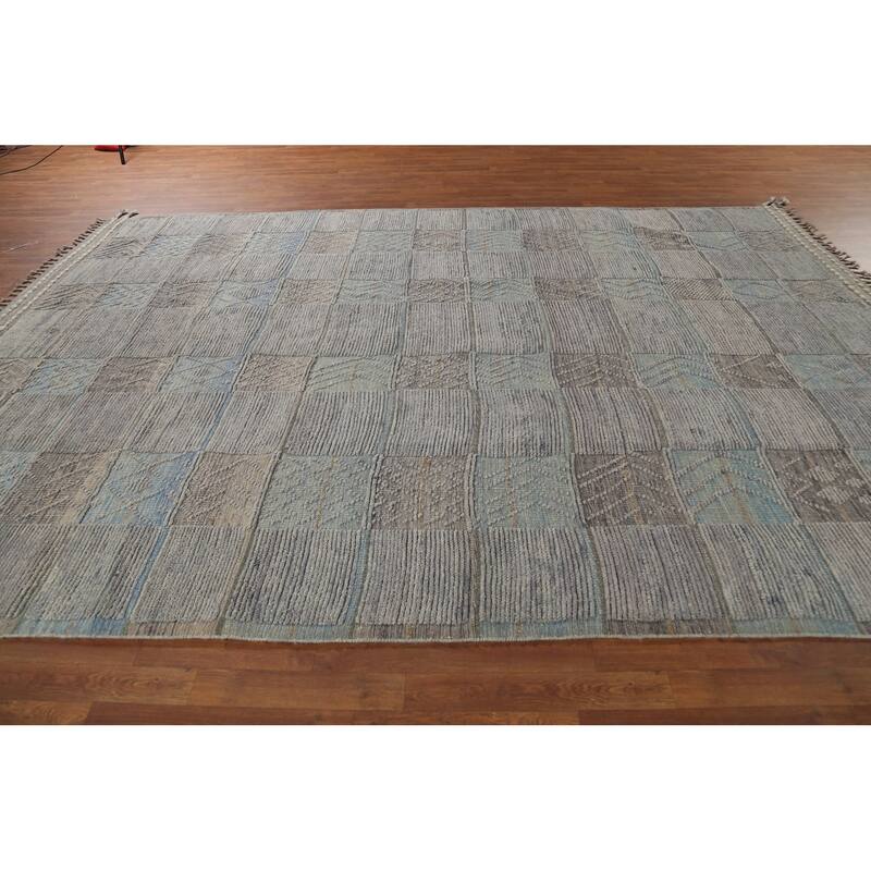 All-Over Checkered Moroccan Area Rug Handmade Wool Carpet - 8'9"x 12'7"