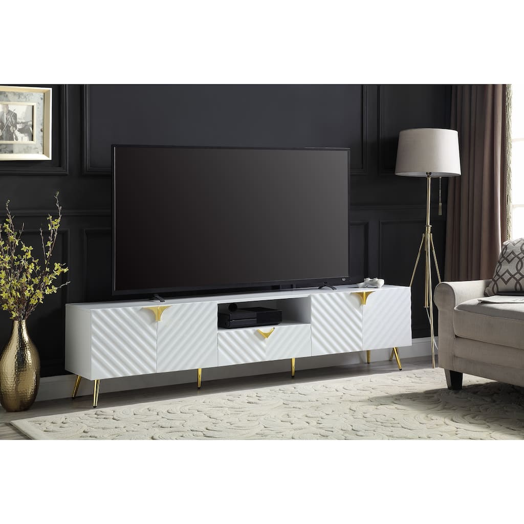 White Modern Style 79" TV Stand with Gold Legs and Hardware for TVs Up to 80"