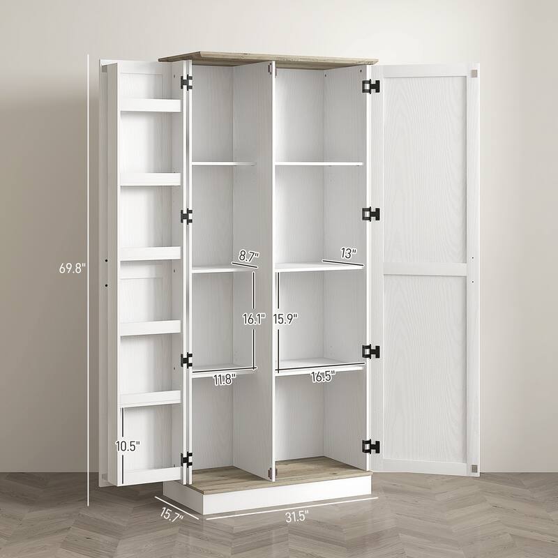 Modern Tall Storage Cabinet with 6 Spice Racks and Adjustable Shelves for Living Room, Dining Room
