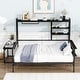 preview thumbnail 10 of 34, Metal Daybed with Movable Desk, Metal Slat Support Bed Frame Metal Grid, Shelves and Clothes Hanger Black - Full
