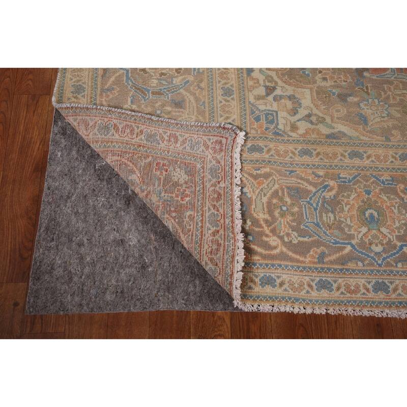 Traditional Mashad Vintage Persian Rug Bedroom Handmade Wool Carpet - 7'10" x 11'0"