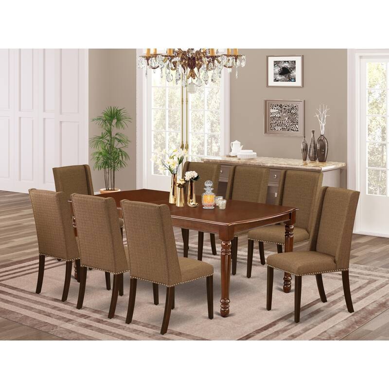 Mountain Lodge Dinette Set - 9 Piece Dining Table & Chair Set - Solid Wood - High Back Chairs - 78