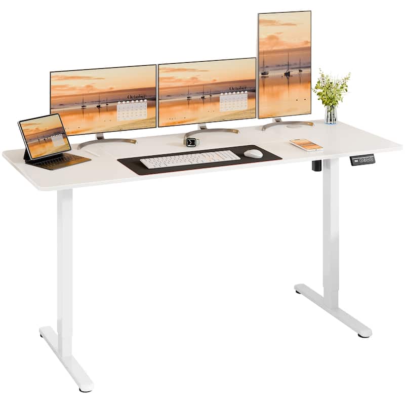 Futzca Height Adjustable Electric Standing Desk, Computer Office Desk - 63*24 - White/White