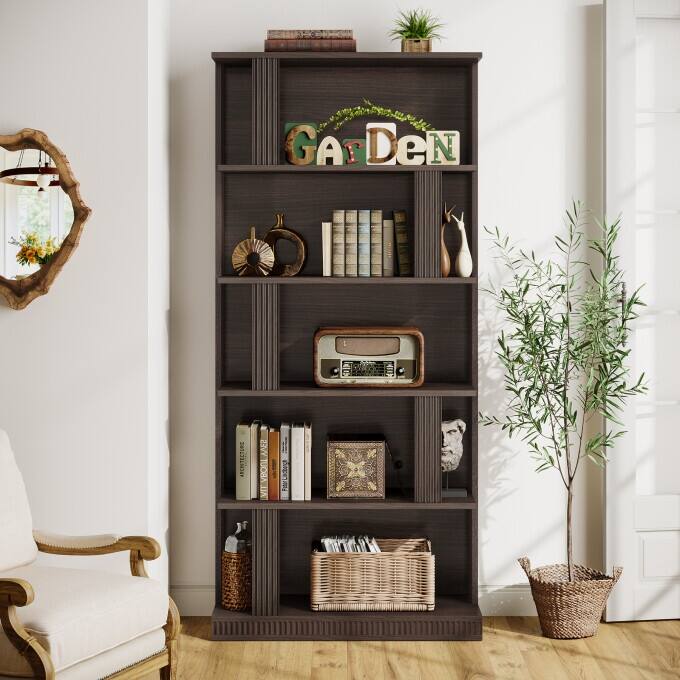 5-Tier Modern Storage Bookshelf, 70-Inch Tall Black Bookcase