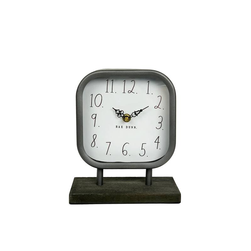 Rae Dunn Metal Desk Clock on Wooden Base