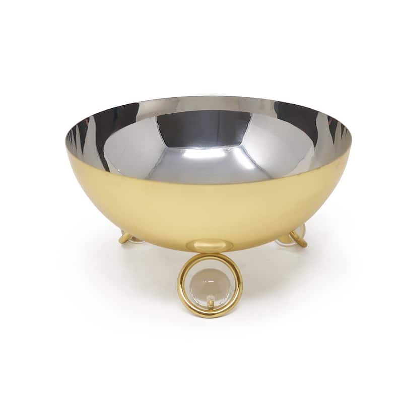 Salad Bowl Silver Inner Gold Outer with Ball Legs - Gold/Silver, Clear Legs - 9.1''D x 4.7"H