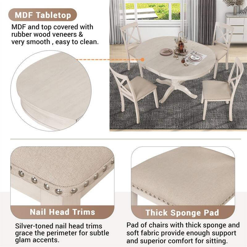 Modern Dining Table Set for 4,Round Table and 4 Kitchen Room Chairs,5 Piece Kitchen Table Set for Dining Room,Breakfast Nook