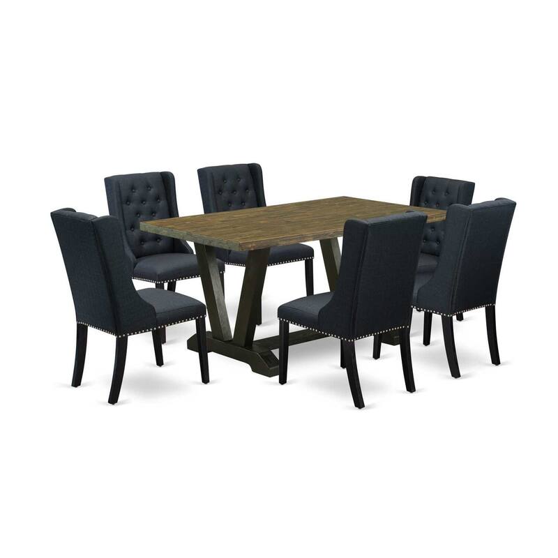 HomeStock 7-Piece Distressed Jacobean Finish Solid Wood Top Dining Table with 6 Chairs