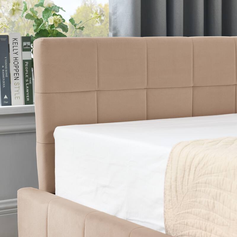 Full Size Velvet Upholstered Tufted Bed Frame with Backrest, Armrests, and Storage Drawers, Pink