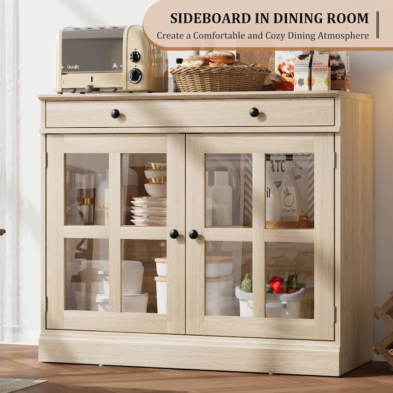 35.4" Sideboard Buffet Cabinets with Glass Door