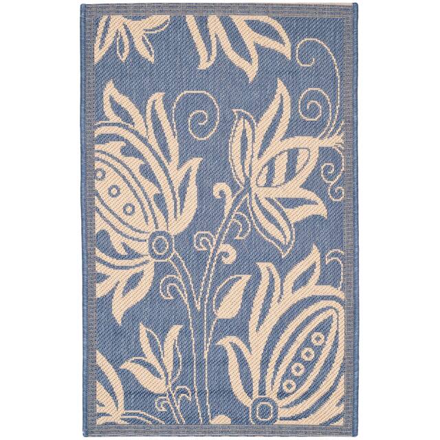 SAFAVIEH Courtyard Leatrice Indoor/ Outdoor Patio Backyard Rug - 2'7" x 5' - Blue/Natural