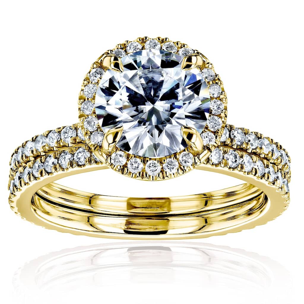Kobelli 2.2 Carats Lab Grown Diamond Certified 14k Solid Gold Floating Halo 2pc Bridal Set