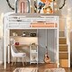 preview thumbnail 1 of 11, White Full Size Metal Loft Bed with Storage Wardrobe and Staircase, Desk, Storage Shelves