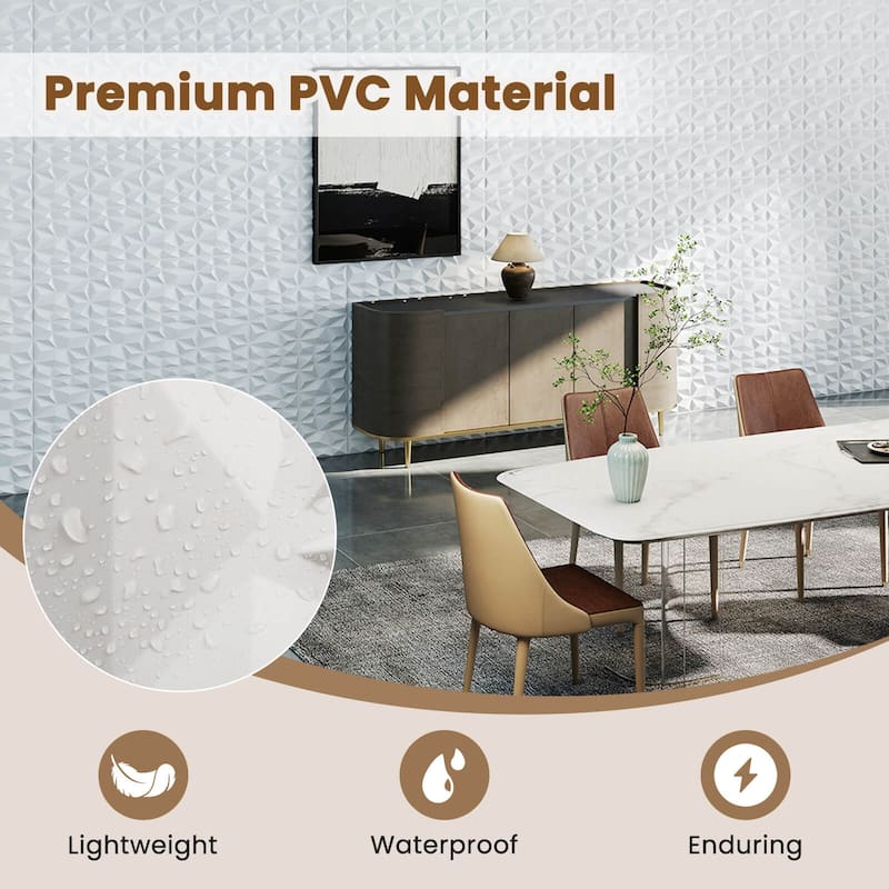 Costway 50/100 Pack 3D Wall Panels, PVC Diamond Textured Wall Tiles