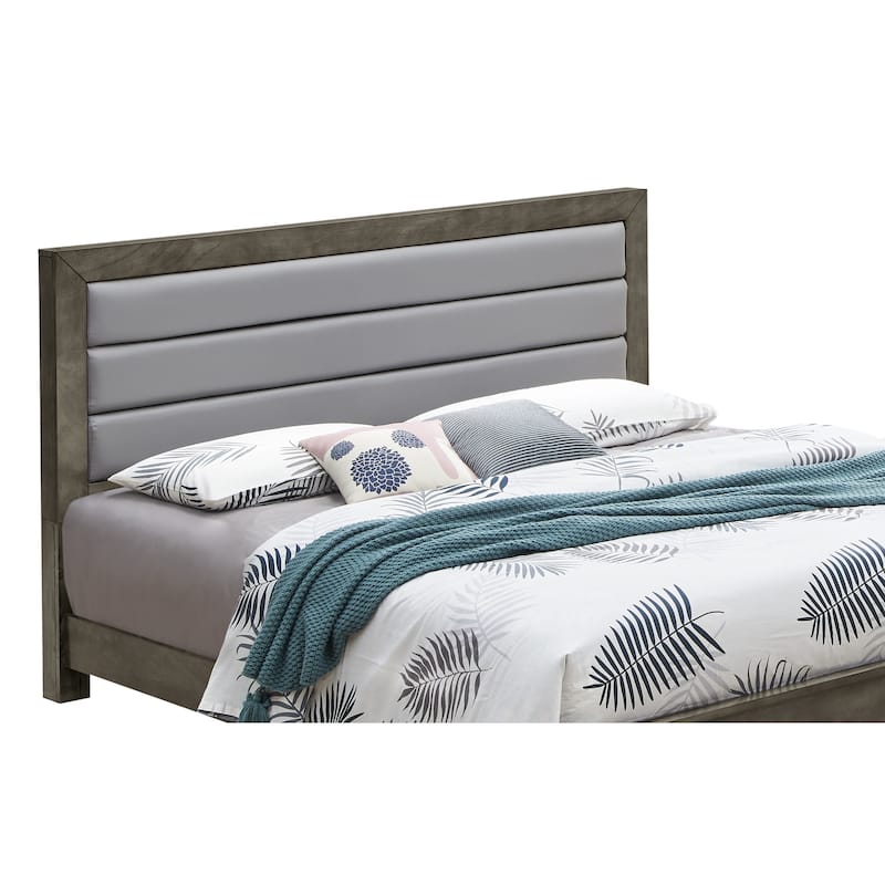 Roomfitters Upholstered Platform Bed Frame with Horizontal Channel Padded Headboard, No Box Spring Needed
