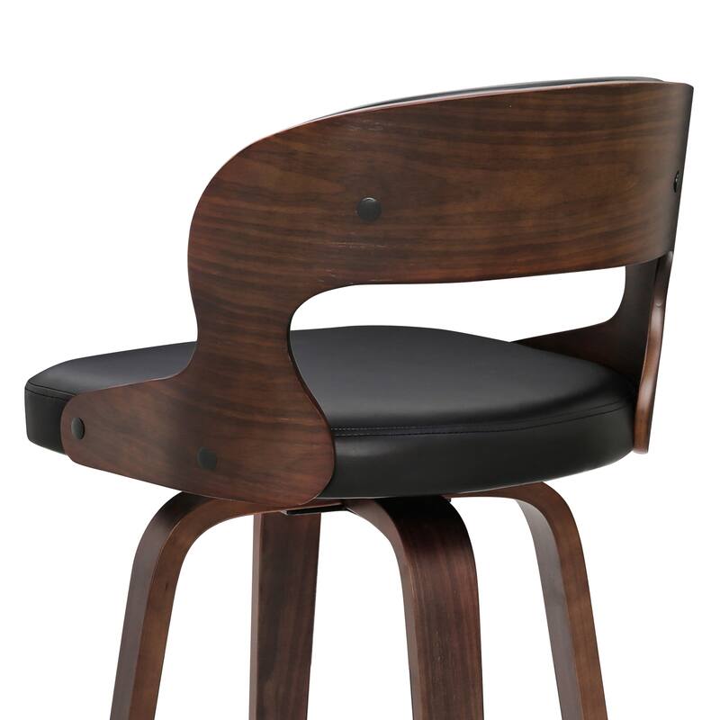 26.in Modern Set of 2 Leather Bar Stool Swivel Upholstered Hollow Back Counter Height Barstool with Wood Frame