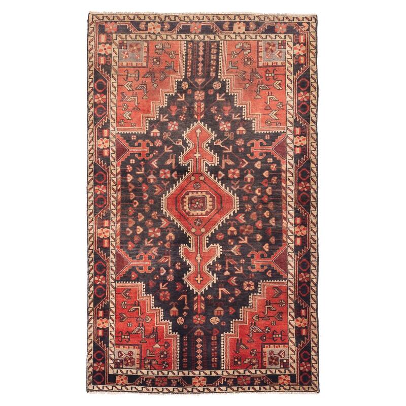 ECARPETGALLERY Hand-knotted Anadol Black, Red Wool Rug - 4'5 x 7'3