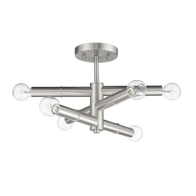 Satin Nickel Modern 6 Light Semi Flush Sputnik Ceiling Light