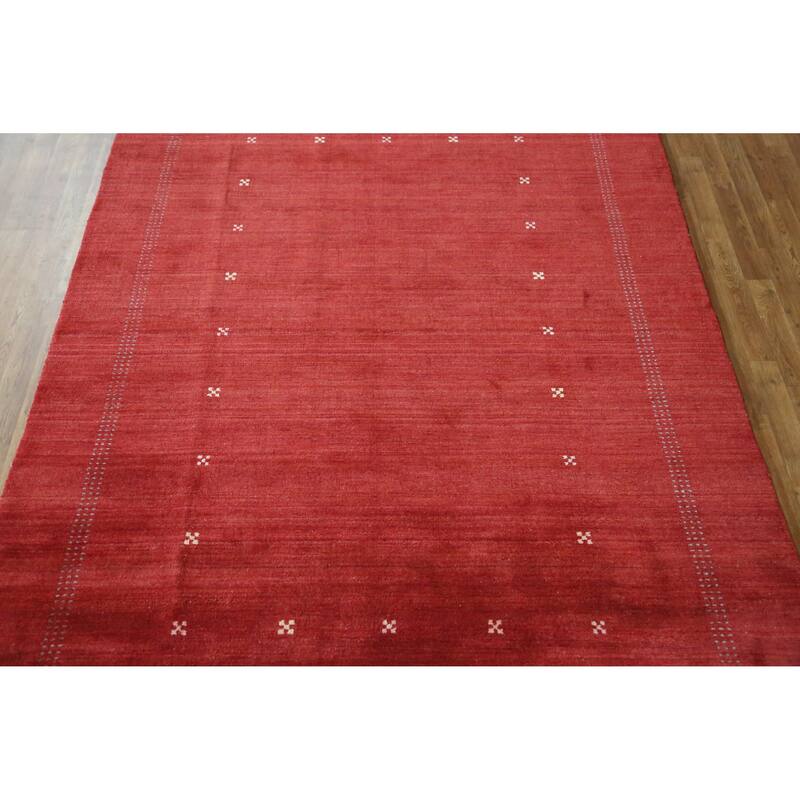 Hand Knotted Oriental 100% Wool Carpet Tribal Tribal Red Gabbeh Area Rug - 9' 9'' X 6' 9''