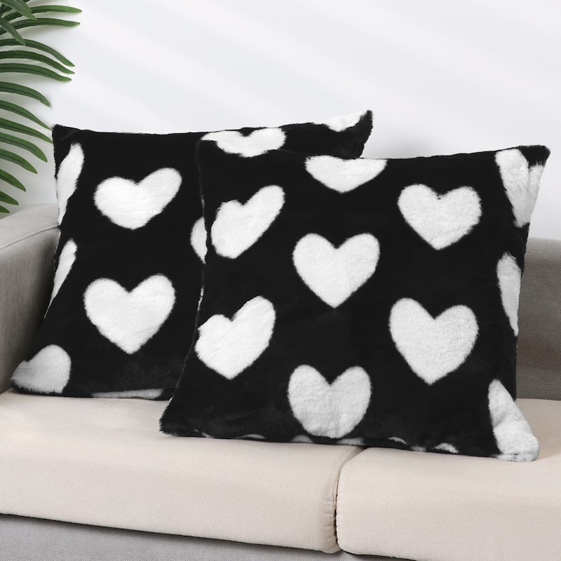 Cute Cartoon Heart Pattern Throw Pillow Covers 2 Pack Soft Cozy Plush Decorative Throw Pillow Valentine Day Cushion Cover - Black - 20 x 20 Inch