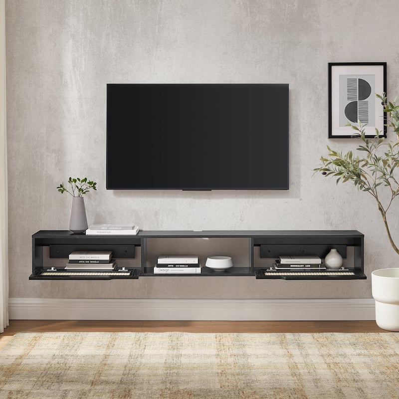 Middlebrook Scandi 70-inch Faux Rattan-Door Floating TV Stand