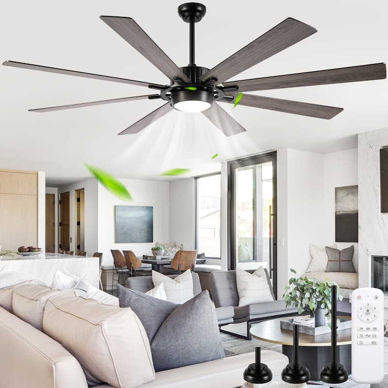 Cusp Barn 72" Outdoor Indoor Modern Black Large Ceiling Fan with Lights, Farmhouse 6 Speeds DC Motor Reversible Ceiling Fan - Black