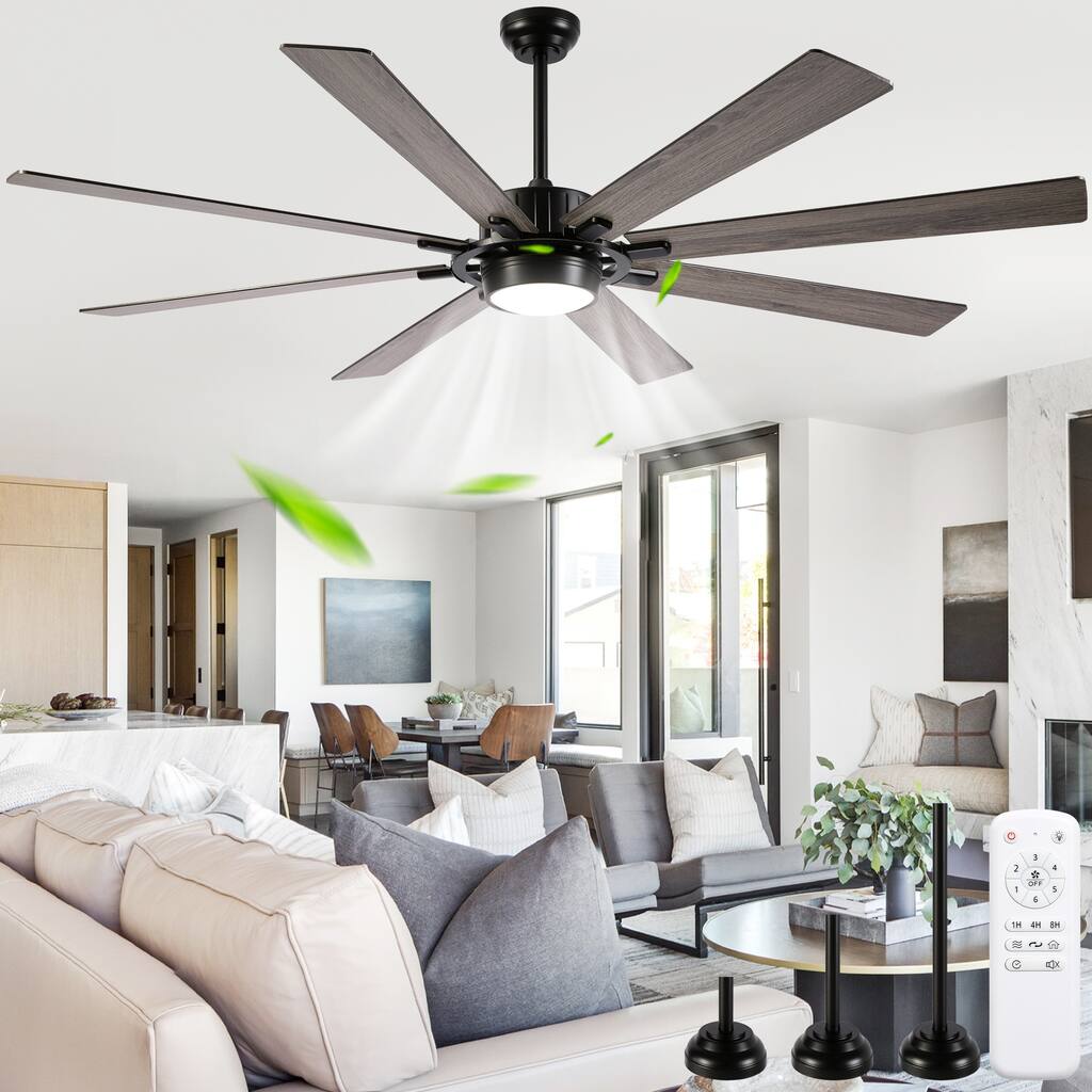 Cusp Barn 72" Outdoor Indoor Modern Black Large Ceiling Fan with Lights, Farmhouse 6 Speeds DC Motor Reversible Ceiling Fan