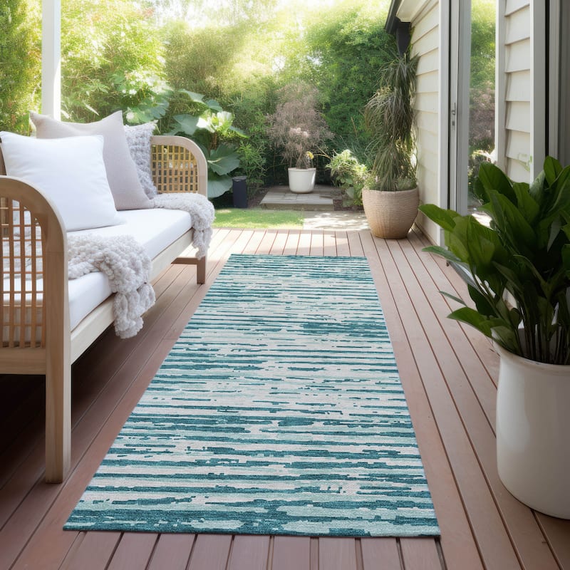 Machine Washable Indoor/ Outdoor Ombre Chantille Abstract Rug - Teal - 2'3" x 7'6"