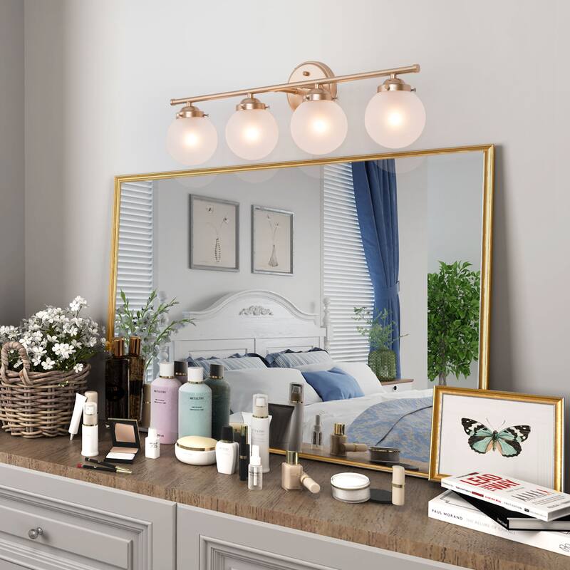 Bela Modern 4-Light Gold Bathroom Vanity Light Frosted Glass Wall Sconce