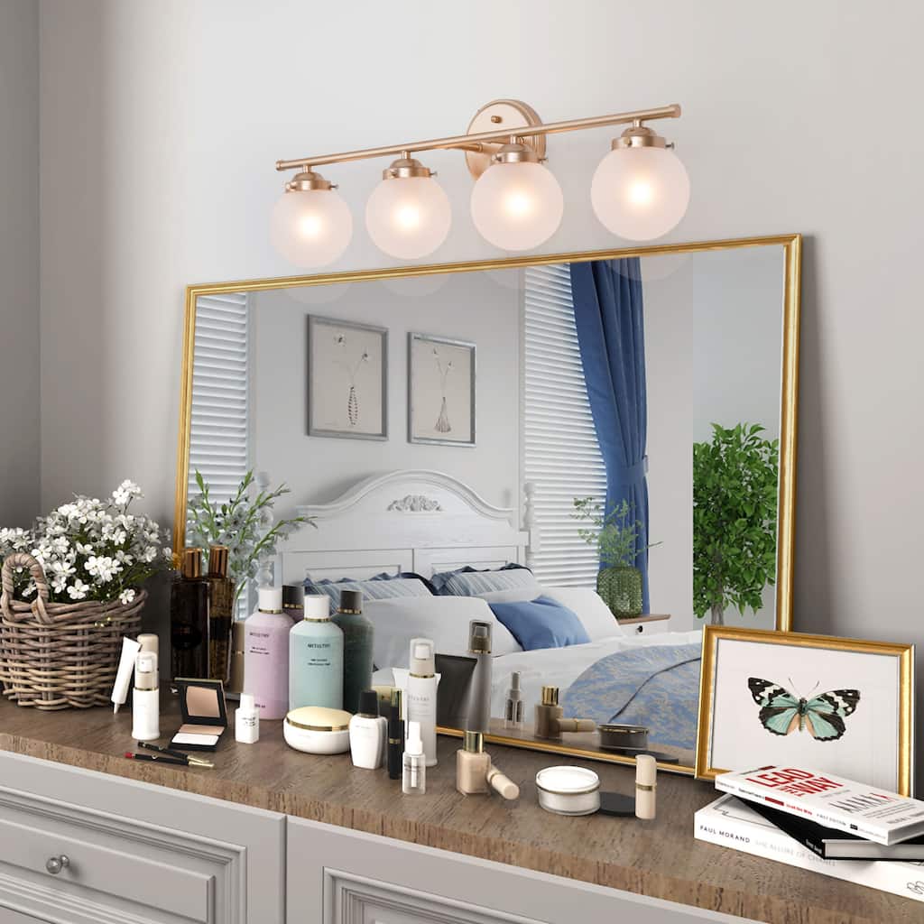 Bela Modern 4-Light Gold Bathroom Vanity Light Frosted Glass Wall Sconce