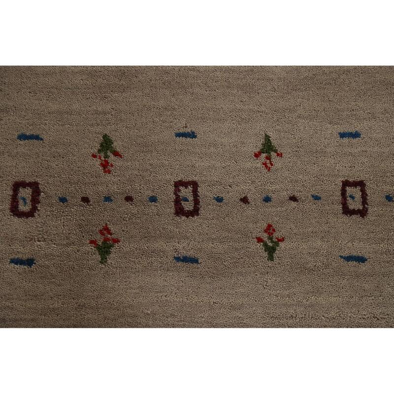 Tribal Gabbeh Area Rug Hand-Knotted Beige Oriental Wool Carpet - 5'7" x 7'10"
