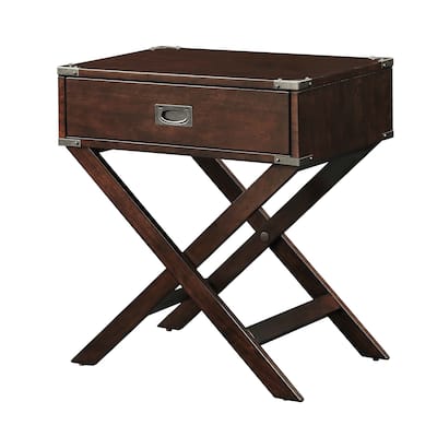 Espresso Brown Wood 1-Drawer End Table Nightstand with X Legs - 27" H x 24" W x 18" D