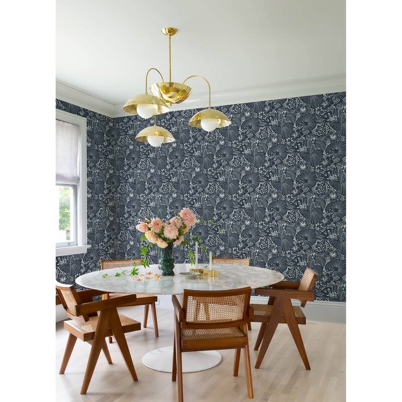 A-Street Prints Idalia Navy Floral Flamingo Wallpaper