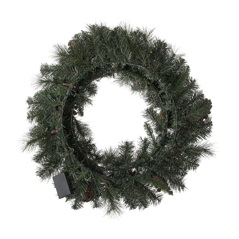 Glitzhome Glittered Pine Cone Christmas Wreath or Garland with LED Light and Timer