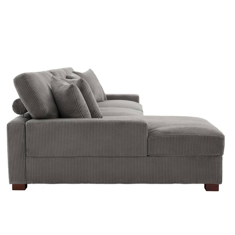 118" W Corduroy L-shape Modular Sectional Sofa with Pillows