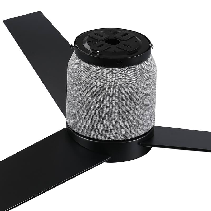 52" Modern Black RGB LED Smart Flush Mount Ceiling Fan with Light and Remote, App Control, Voice Control