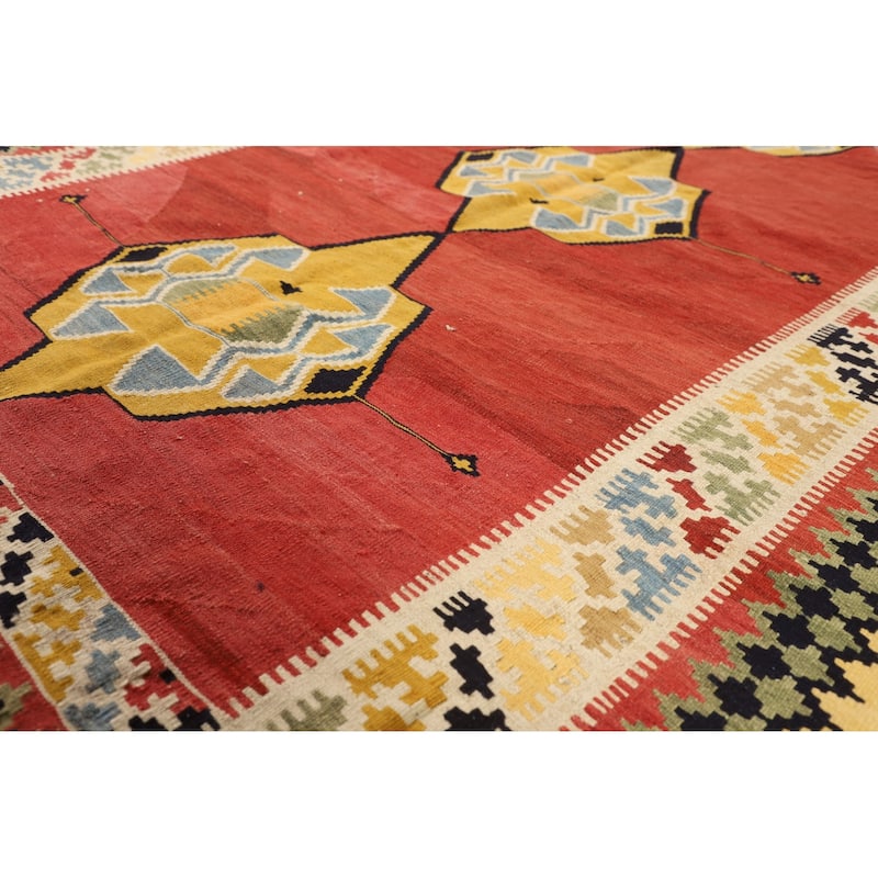 Kilim Qashqai Persian Vintage Rug Flatweave Tribal Wool Carpet - 5'5"x 8'1"
