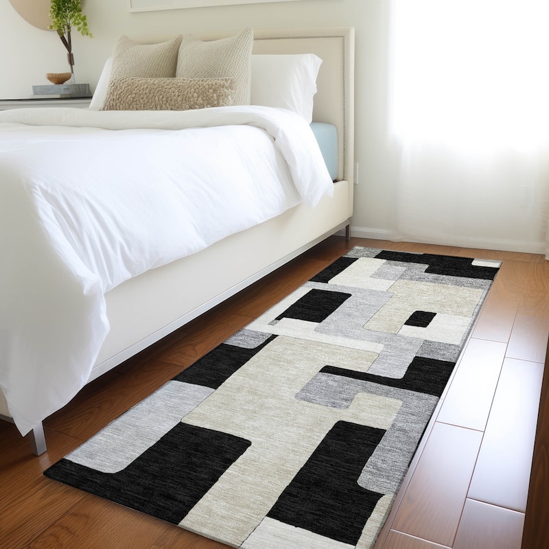 Premium Washable Super Soft Geo Casual Mayfield Rug - Black - 2'3" x 7'6"