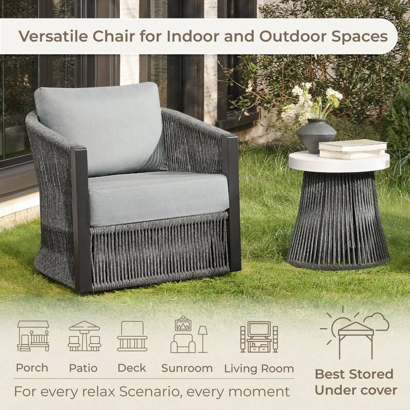 Carlos Modern Swivel Accent Chair with Handwoven Rope For Living Room