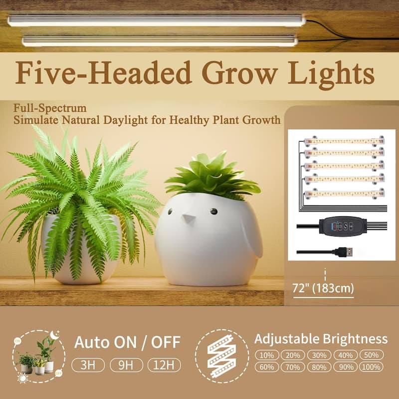68.5" Tall 10-Tier Plant Stand with 5 Grow Lights, S-Shaped Corner Plant Rack for Indoor Plants