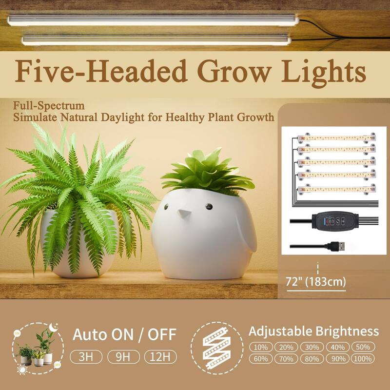 68.5 in. H Brown S-shaped MDF Indoor Plant Stand with 5 Grow Lights 10 Tiered Tall Plant Shelf 10-Level Stepless Dimming