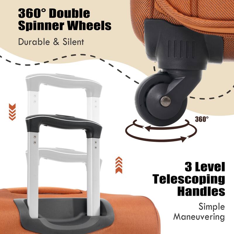 3 Piece ABS Softside Expandable Upright Spinner Luggage with TSA Lock and Duffel Bag