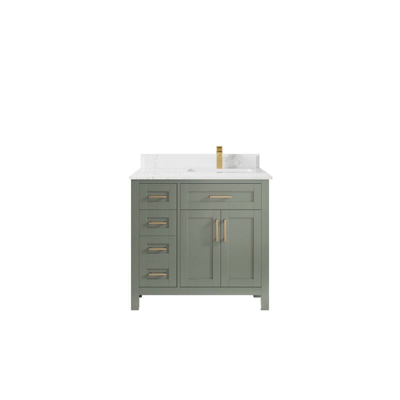 Willow Collections 36 in. W x 22 in. D Cambridge Right Offset Sink Bathroom Vanity with Countertop - 1.5”Empira White\ - Evergreen