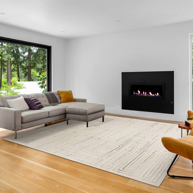 Gertmenian Trevi Polyester High-Low Plush Neutral Modern Abstract Indoor Area Rug Collection