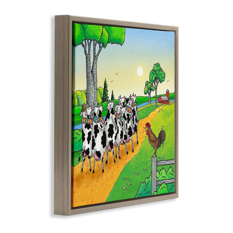 Stupell Funny Cows Come Home Framed Floater Canvas Wall Art Design By Roger Straub