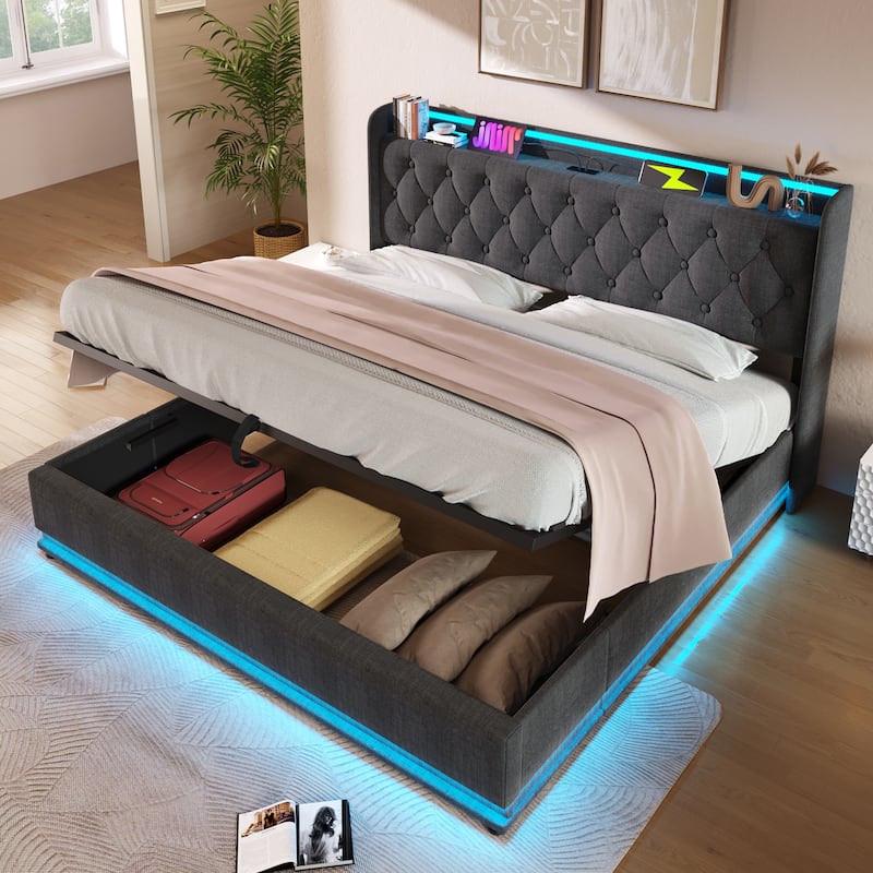 Upholstered Bed with LED Function and USB Charging