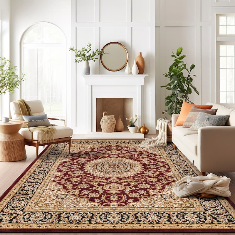 World Rug Gallery Traditional Oriental Medallion Area Rug - 12' x 15' - Burgundy
