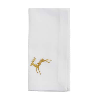 Embroidered Table Napkins With Gold Reindeer Design (Set of 4) - 20"x20"