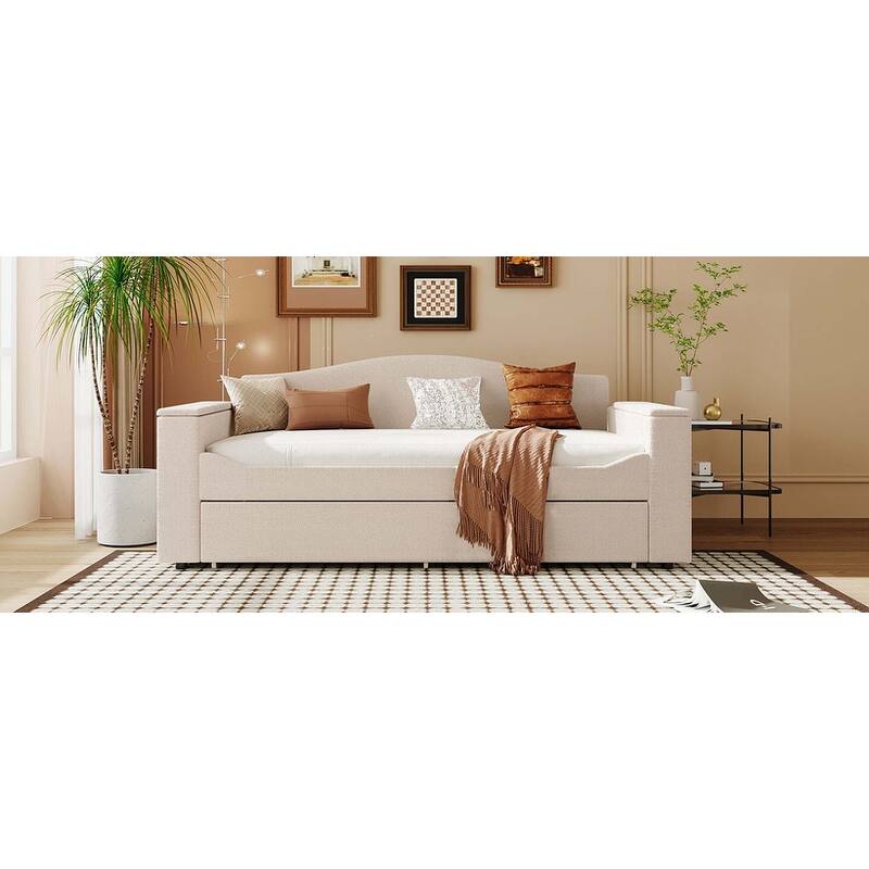 Daybed with Storage Armrests, Trundle & Latest Integrated Bluetooth Audio System